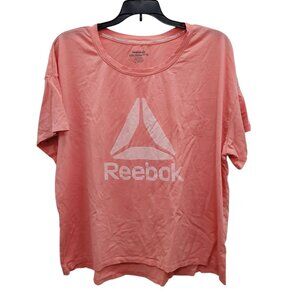 Reebok Woman's Peach White Brand Logo Hi Low Cropped Athletic Tee Plus Size XXXL